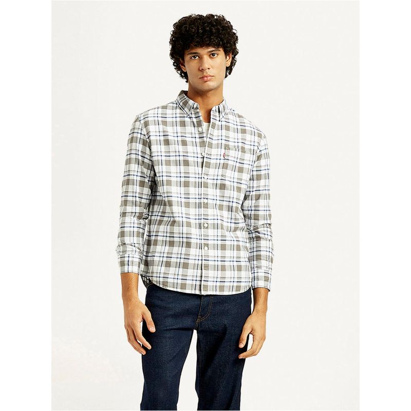 Levi's Mens Checkered Slim Fit White Casual Shirt (S)