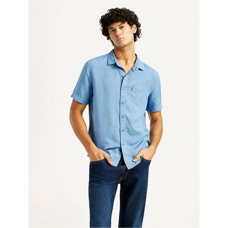Levi's Mens Solid Slim Fit Blue Casual Shirt (M)
