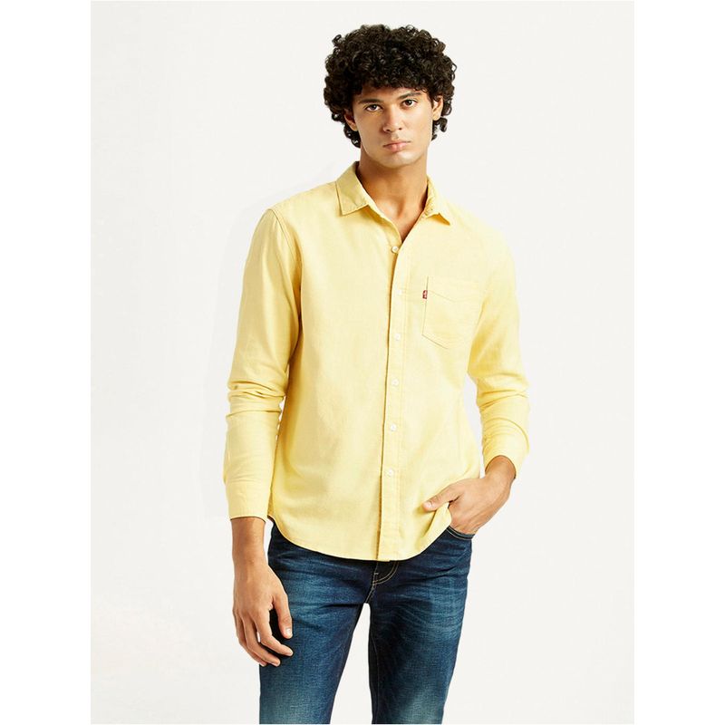 Levi's Mens Solid Slim Fit Yellow Casual Shirt (M)