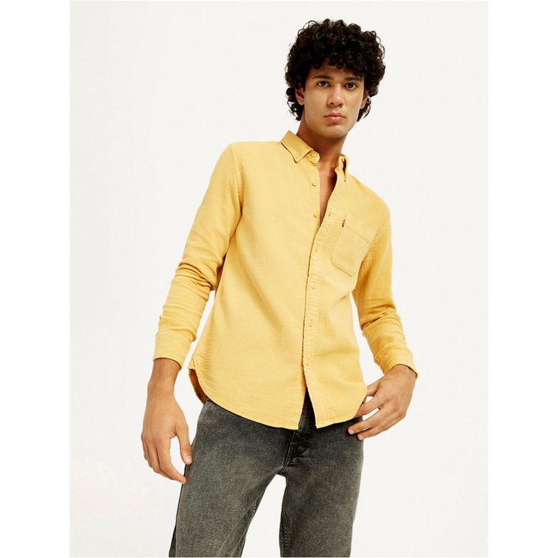 Levi's Mens Solid Slim Fit Mustard Casual Shirt (S)
