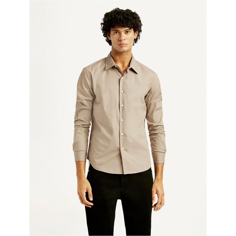 Levi's Mens Solid Slim Fit Beige Casual Shirt (XL)