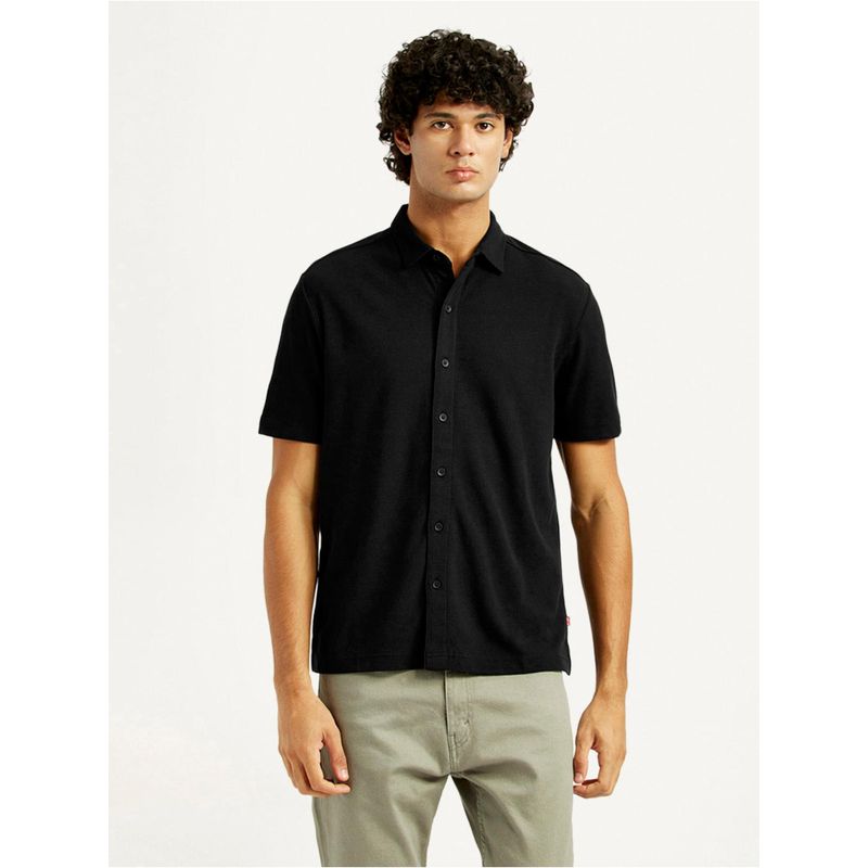Levi's Mens Solid Slim Fit Black Casual Shirt (L)