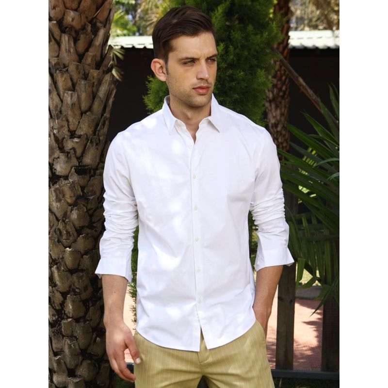 MELVIN JONES Cloud White Weave Knitted Woven Shirt (L)