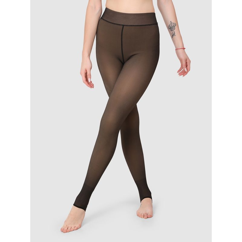 BRACHY Women Thick Black Warm Fur Thermal Leggings Bottom (M)