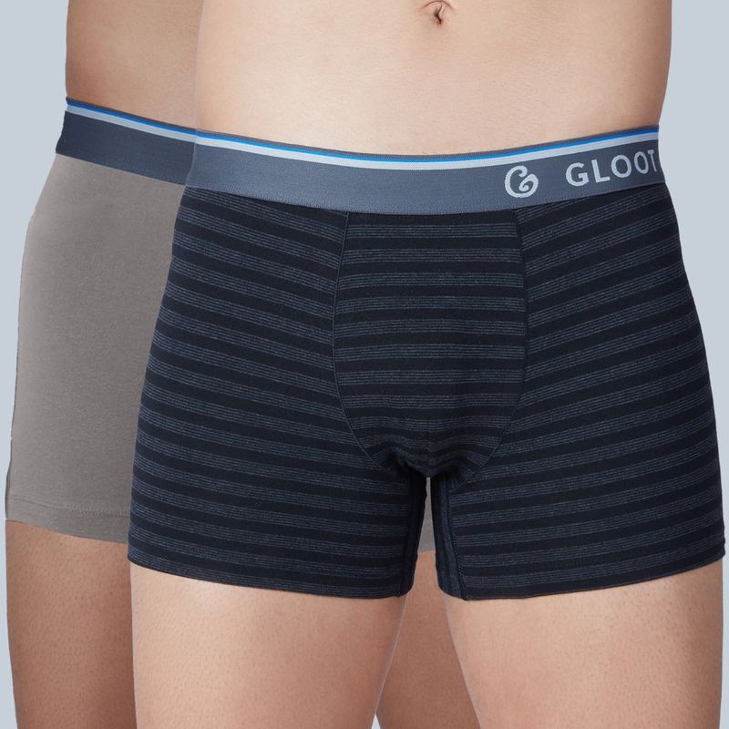 GLOOT Pure Cotton Stretch Trunks with No-Itch Elastic and Anti Odour GLI015 Multicolor (Pack of 2) (M)