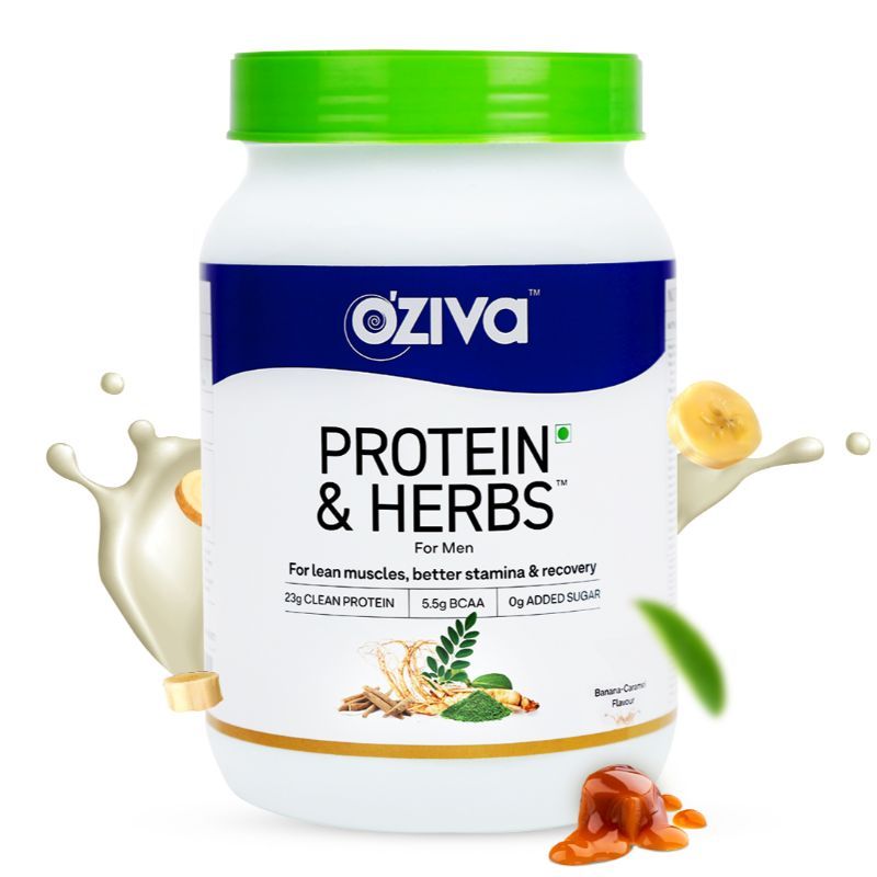 Oziva Protein & Herbs For Men, For Lean Muscle, Better Stamina and Recovery, Banana Caramel