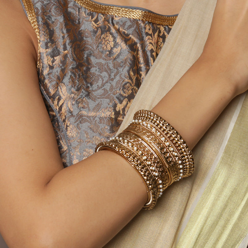 Fida Wedding Ethnic Gold Bold Pearl Bangle Set For Women (Set of 2) (2.6)(2.6)