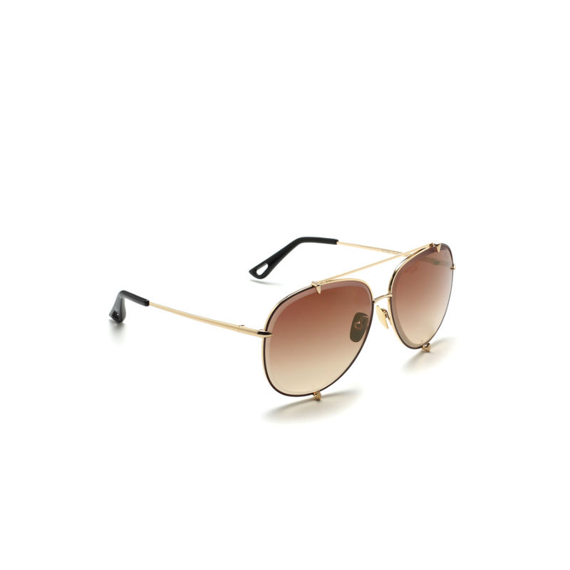French Connection Brown Lens Aviator Sunglass Full Rim Gold Frame With