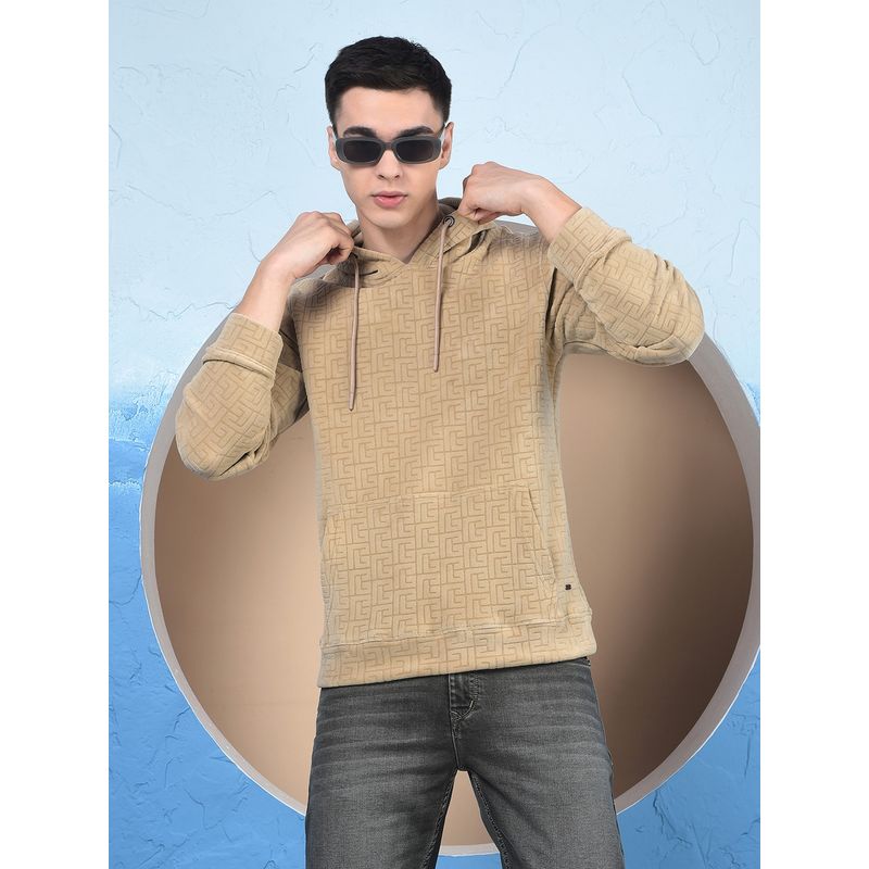 CRIMSOUNE CLUB Men Beige Jacquard Hooded Neck Hoodies (2XL)
