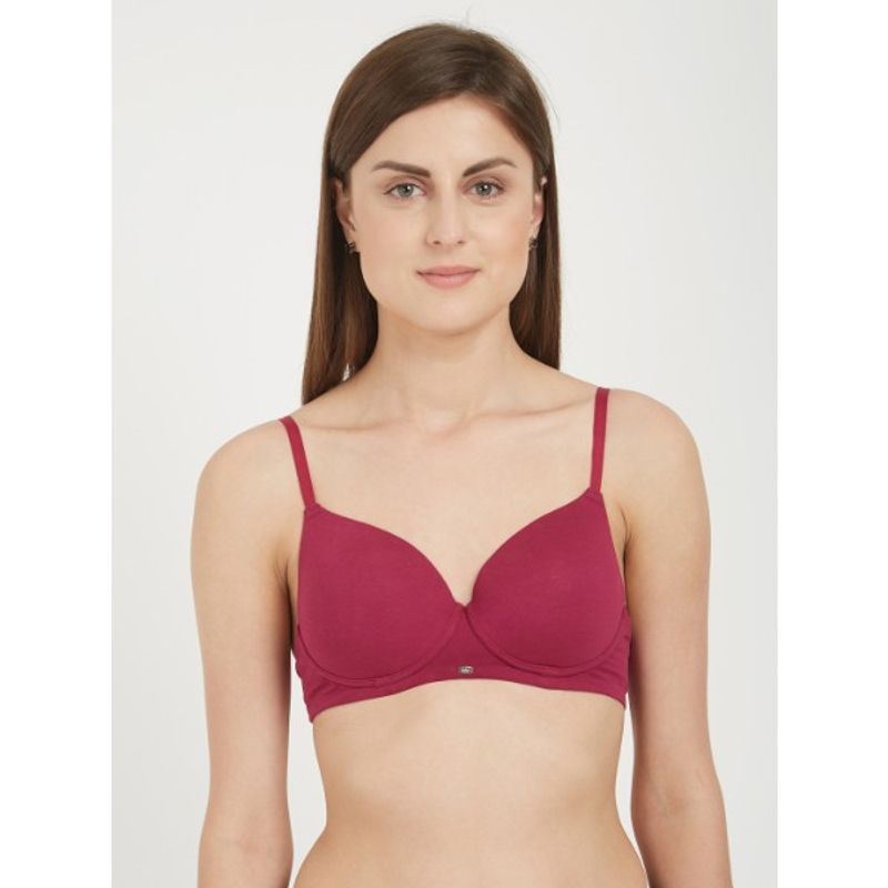 SOIE Womens Semi-Covered Padded Non-Wired Bra - WINE (34D)