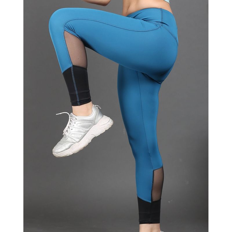 The Dance Bible High Waist Arctic Blue Mesh Yoga Leggings with Back Zip Pocket (S)
