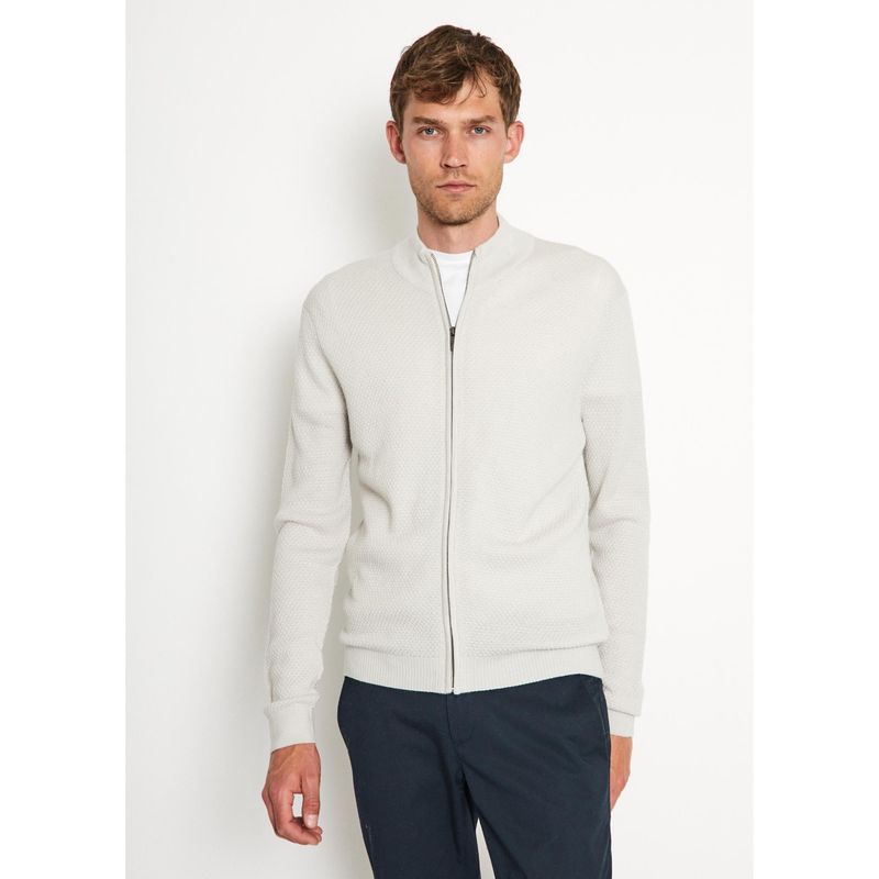 Bruun & Stengade Men White Solid Mock Collar Cardigan Sweater (XL)