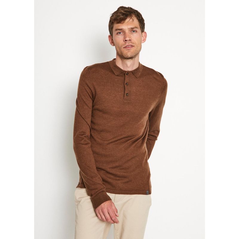 Bruun & Stengade Men Brown Solid Polo Collar Sweater (S)