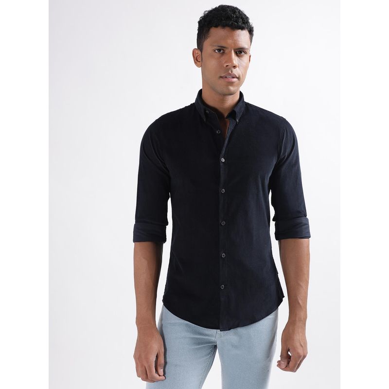 LINDBERGH Men Black Solid Button Down Collar Shirt (S)