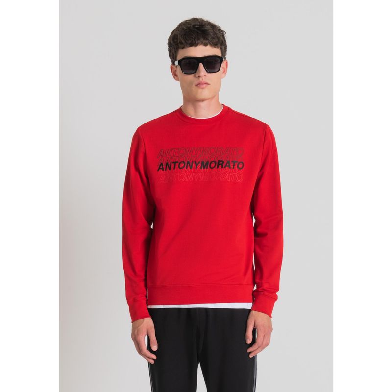 Antony Morato Men Red Printed Round Neck Full Sleeves Sweatshirt (M)