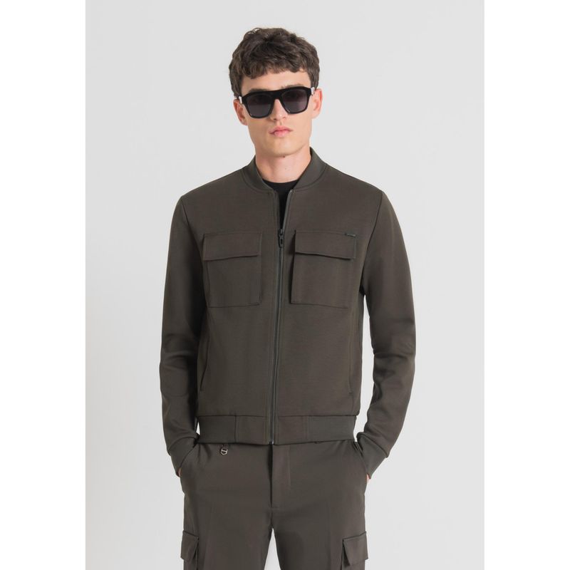 Antony Morato Men Green Solid Stand Collar Full Sleeves Jacket (L)