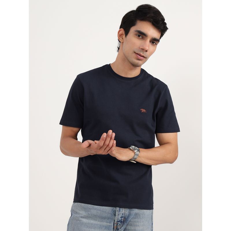 Andamen Regular Fit Navy Men's Half Sleeve Gold Finish Crew (M)