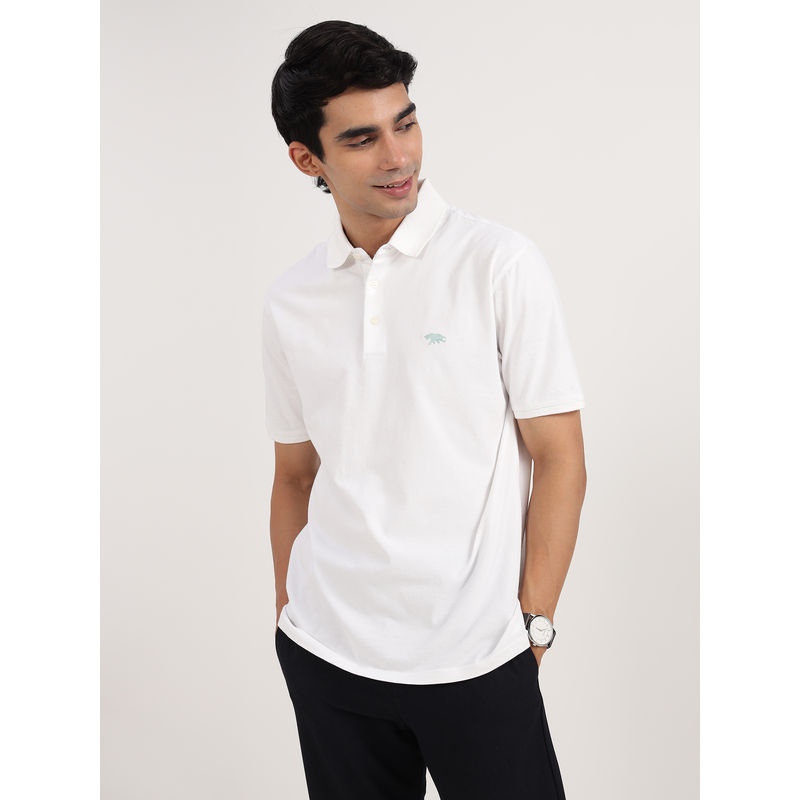 Andamen Regular Fit White Men's Half Sleeve Gold Finish Polo (S)