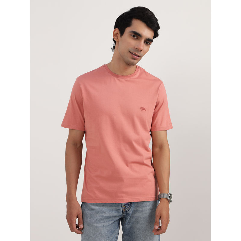Andamen Regular Fit Pink Men's Half Sleeve Gold Finish Crew (S)