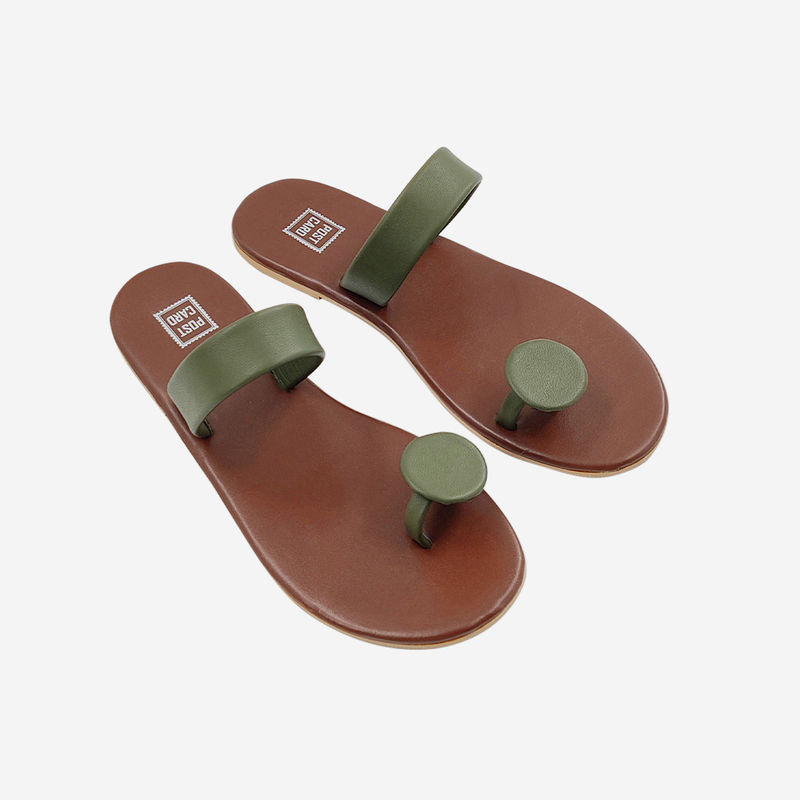 Post Card Sunflower - Olive Flats Sandals - EURO 36