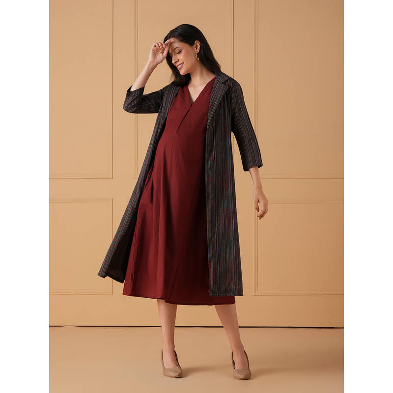 The Mom Store Power layer Maternity and Nursing Shacket Dress (S)
