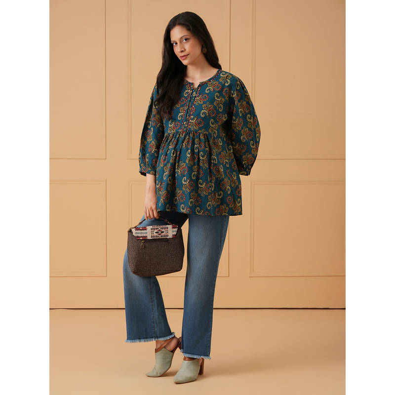 The Mom Store Neel Paisley Embroidered Maternity and Nursing Top (S)