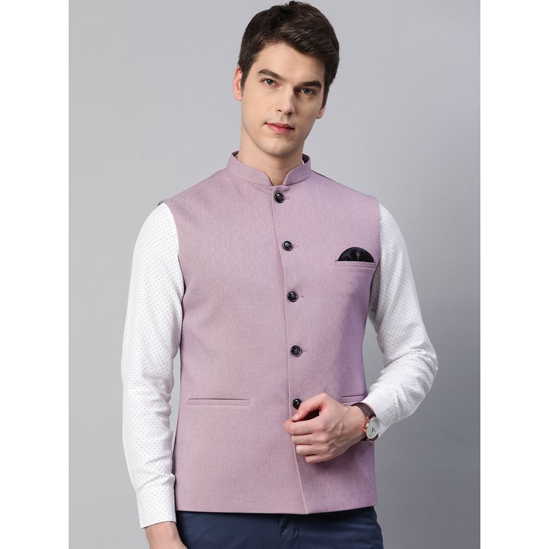 ESSAS club Men Purple Solid Nehru Jacket With Slub Structure (40)