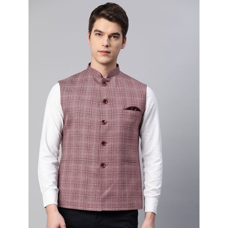 ESSAS club Men Mauve Checks Nehru Jacket (36)