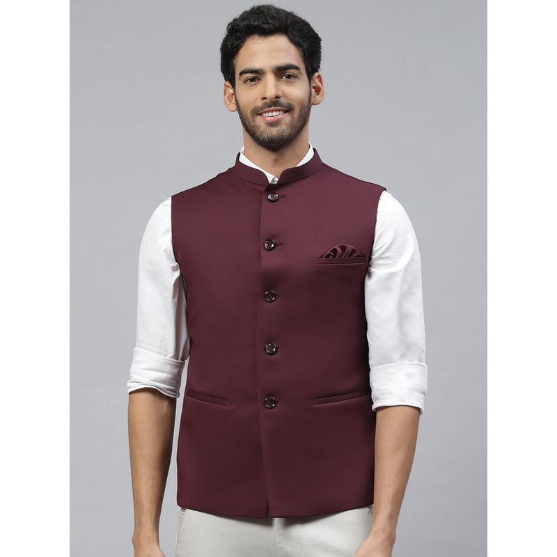ESSAS club Men Wine Solid Nehru Jacket (36)
