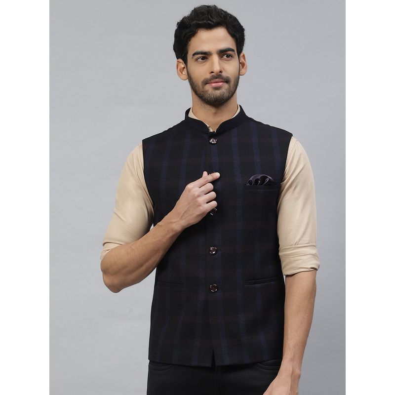ESSAS club Men Dark Purple Nehru Jacket With Dual Tone Checks (36)