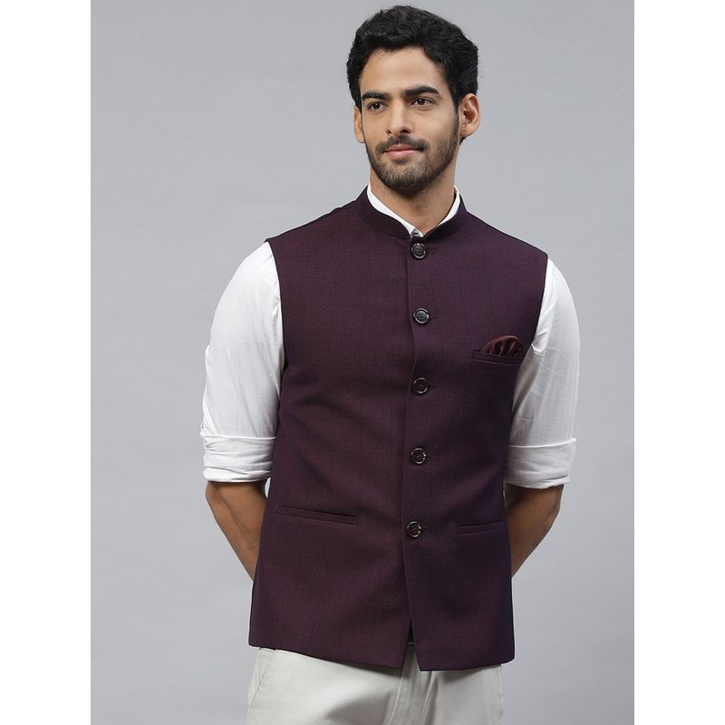 ESSAS club Men Wine Nehru Jacket With Self Checks (38)