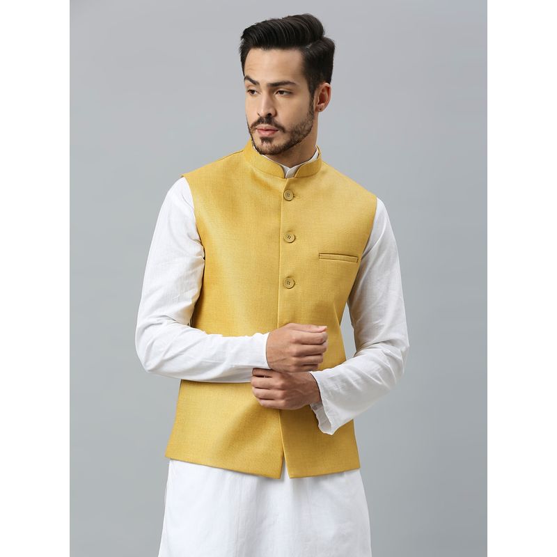 ESSAS club Men Mustard Yellow Solid Nehru Jacket (44)