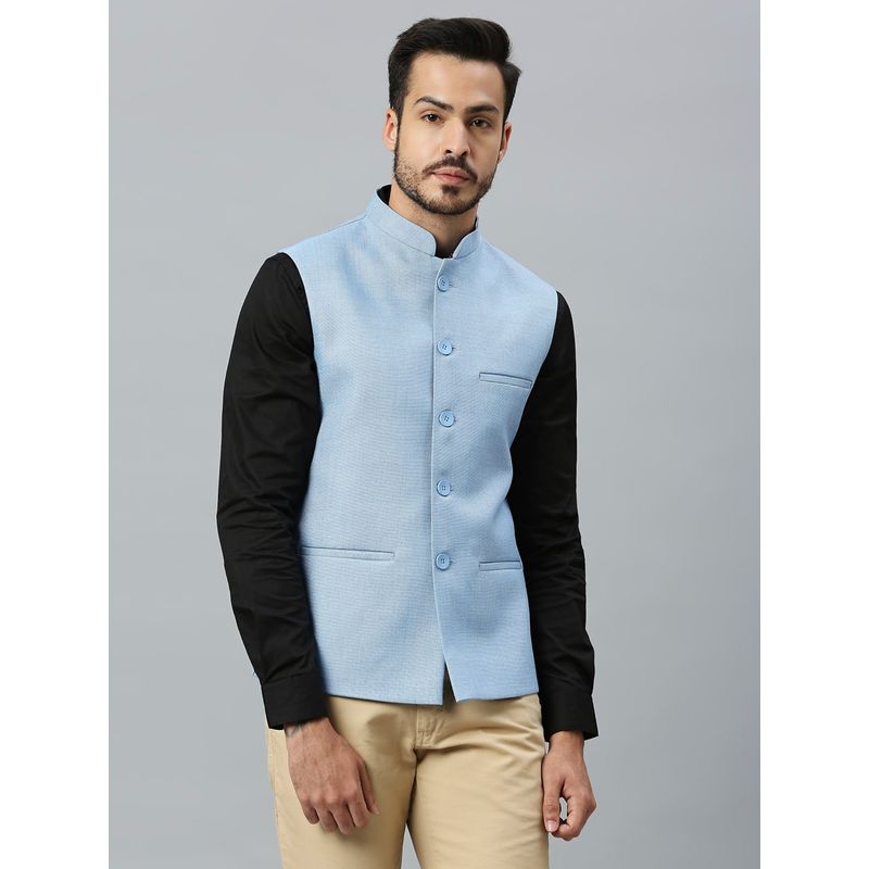 ESSAS club Men Sky Blue Solid Nehru Jacket (36)