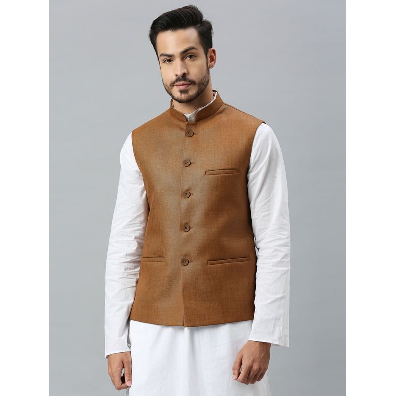 ESSAS club Men Tan Brown Solid Nehru Jacket (36)