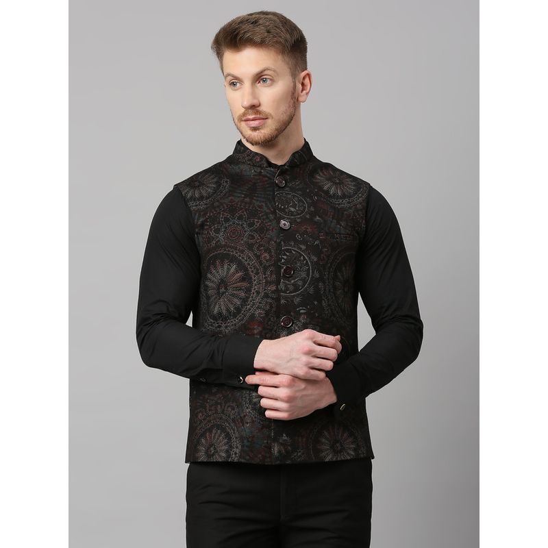 ESSAS club Black Knitted Motif Print Nehru Jacket (38)
