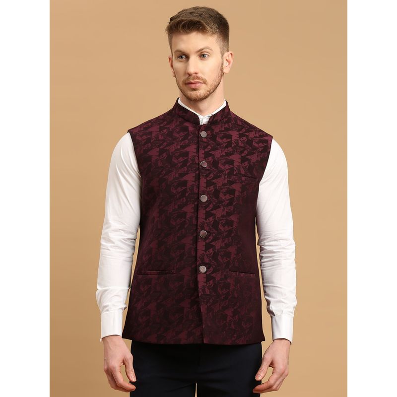 ESSAS club Maroon Nehru Jacket With Printed Design (44)