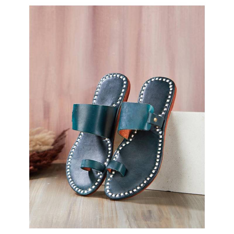 Fabindia Women Teal Leather Flats (UK 4)