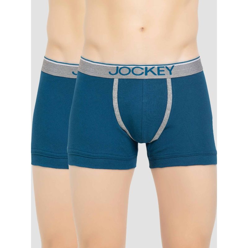 Jockey 8015 Men Super Combed Cotton Rib Solid Trunk - Seaport Teal (Pack of 2) (S)
