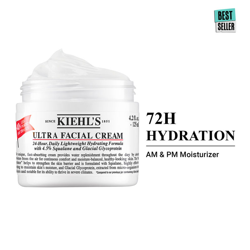 Kiehl's Ultra Facial Cream With 72 Hour Hydration - Moisturizer For Softer, Hydrated Skin