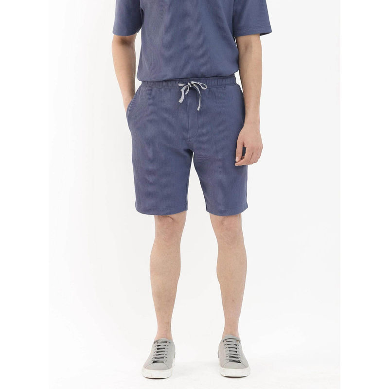 Rare Rabbit Mens Breto Dusky Blue Polyester Lycra Ribbed Shorts (30)