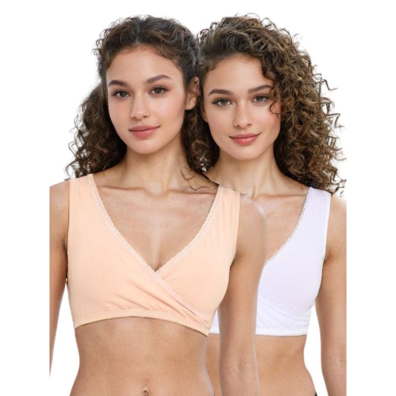 Adira Medium Coverage Plunge Bra Beige & White (Pack of 2) (S)