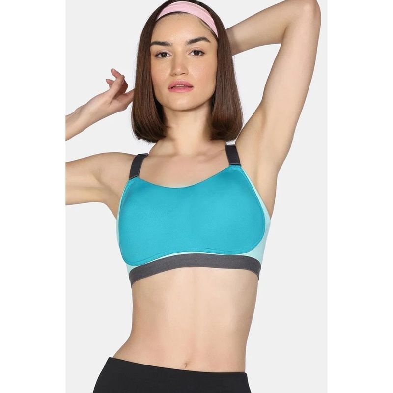 Zivame Zelocity High Impact Quick Dry Sports Bra - Aqua Blue (32D)