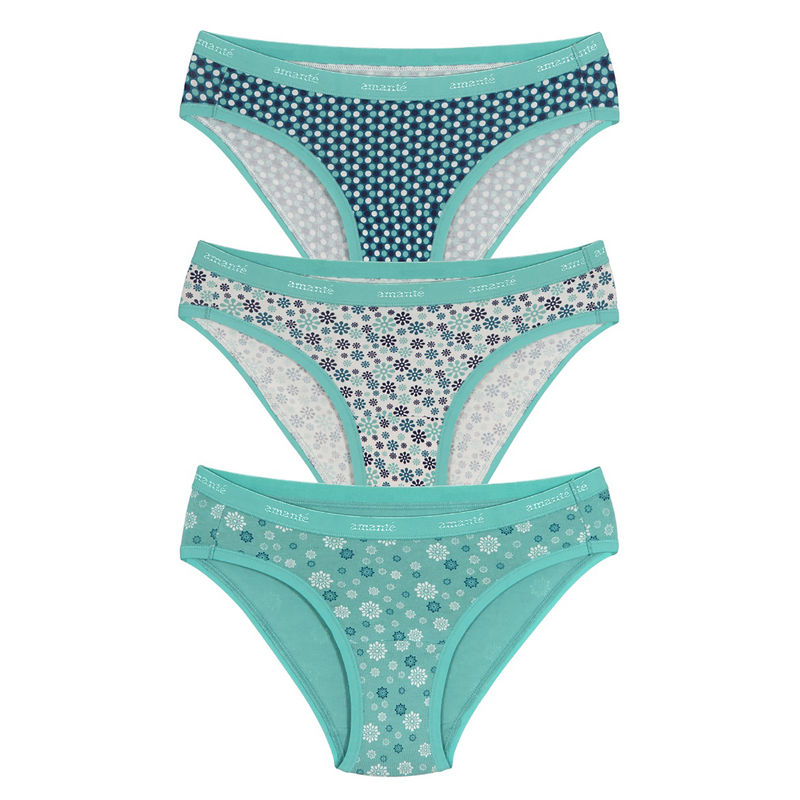 Amante Three Piece Bikini Panty Pack Light Blue White Prints Buy