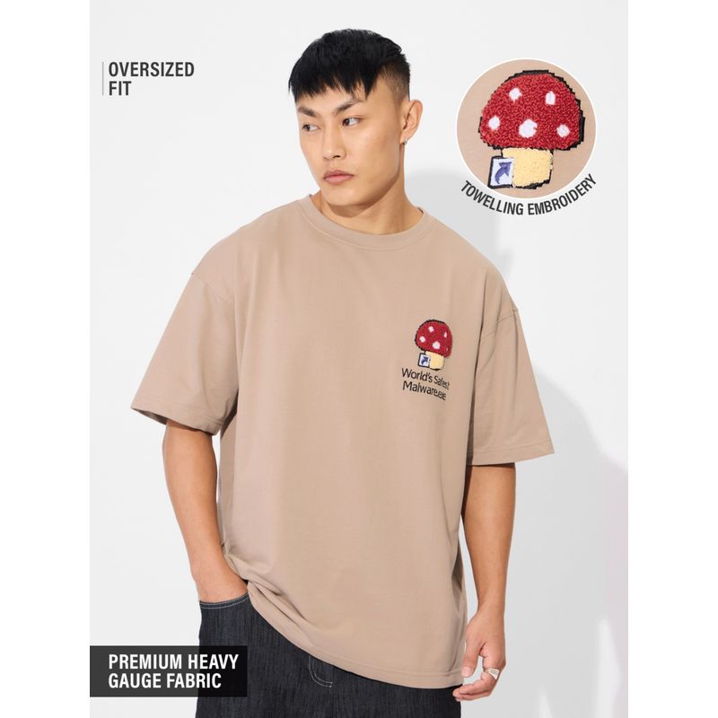 The Souled Store Beige Originals Safest Malware Oversized T-Shirt (2XL)