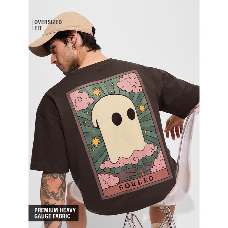 The Souled Store Brown Printed Originals Poster Oversized T-Shirt (M)