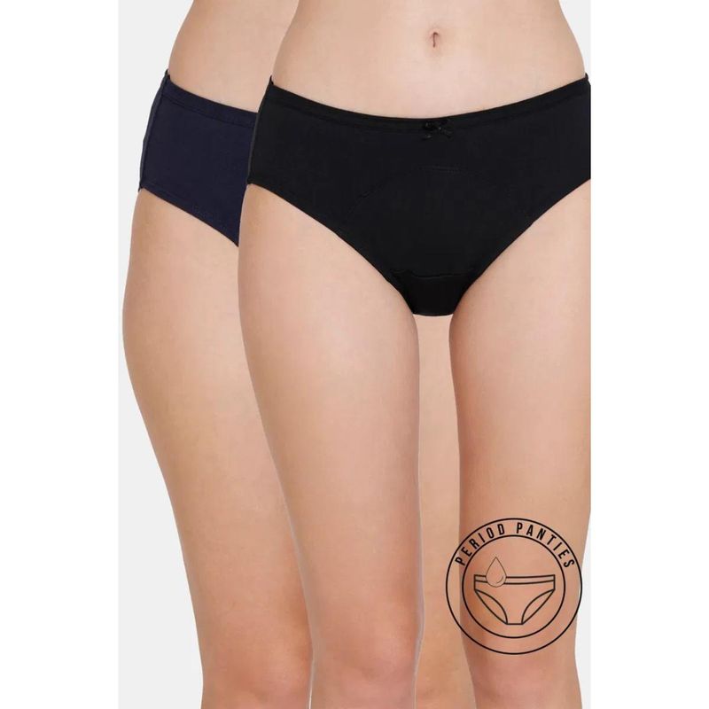Zivame Medium Rise Full Coverage Hipster Period Panty - Multi-Color (Pack of 2) (M)