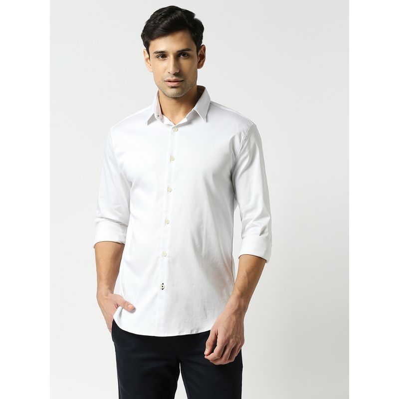 Dragon Hill Full Sleeves White Satin Lycra Solid Shirt (M)