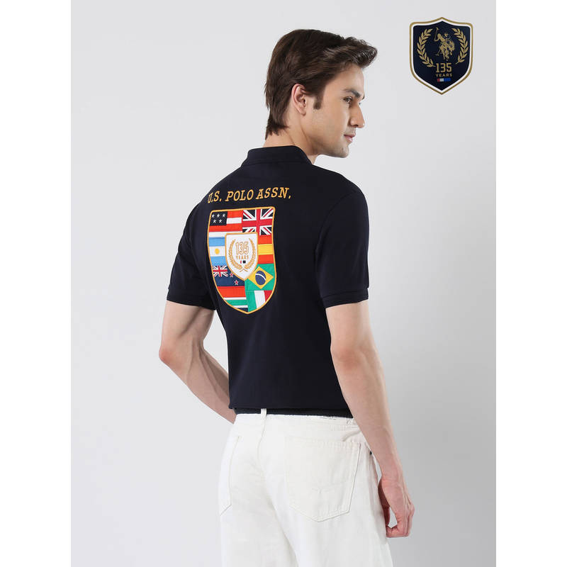U.S. POLO ASSN. Men Blue Cotton Collar Neck Slim Fit Polo T-Shirt (S)