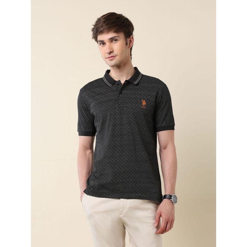 U.S. POLO ASSN. Men Black Cotton Collar Neck Slim Fit Polo T-Shirt (XL)