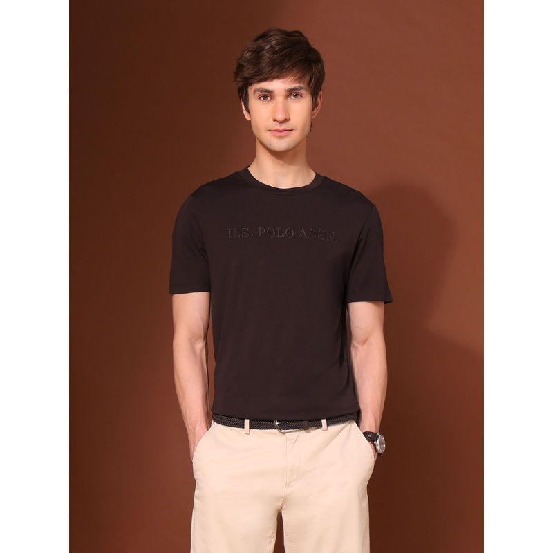 U.S. POLO ASSN. Men Brown Rayon Crew Neck Slim Fit T-Shirt (3XL)